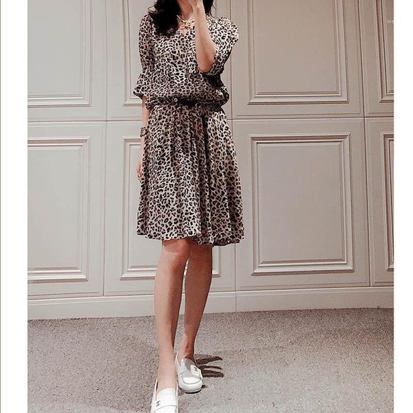 

dress women casual fashion loose leopard dress v-neck mini1, White;black