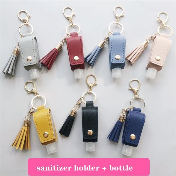 

30ml hand sanitizer bottle cover pu leather tassel keychain hand soap bottle holder keychain protable keyring cover storage bag organization