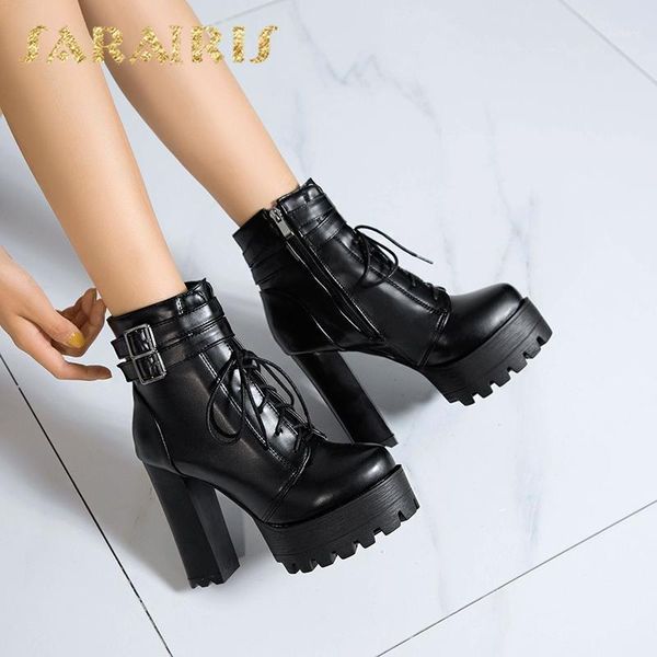 

boots sarairis 2021 round toe super high heels non slip buckle ankel cross tied zipper platform concise women shoes1, Black