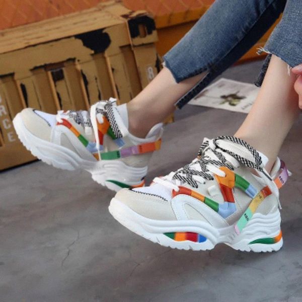 

2020 trendy women sports sneakers thick sole ladies platform shoes colorful chunky sneakers tenis chaussures femme #ox4j