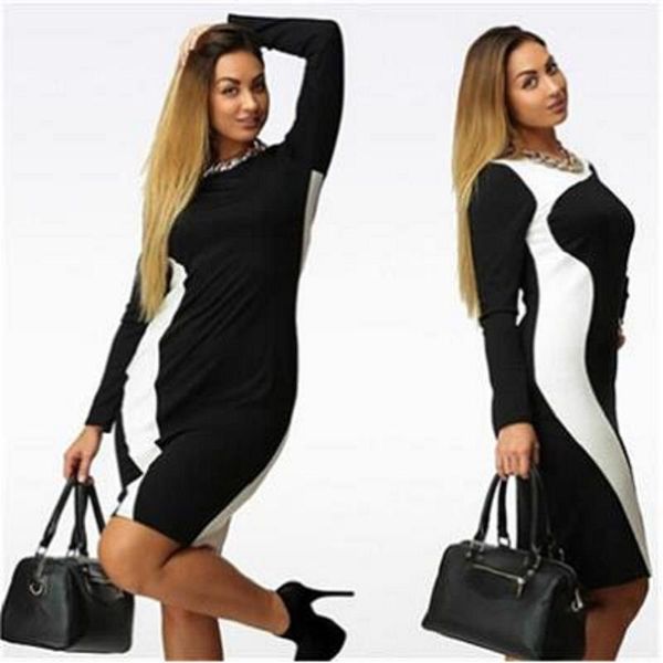 

dress autumn female long sleeves dress designer womens dress fashion pullover panelled, Black;gray