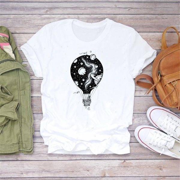 

graphic tees for women short sleeve casual white t shirt space ballon grunge t shirts girls aesthetics clothes