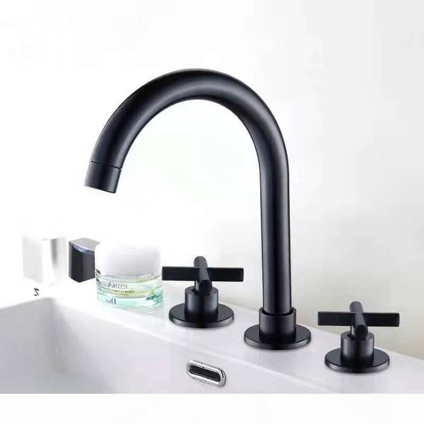 

black basin faucets brass polished chrome deck mounted bathroom sink faucets 3 hole double handle and cold water tap