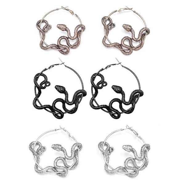 

fashion statement earrings punk big crazy twining snake hoop earrings for women individuality black snakes jewelry, Golden;silver