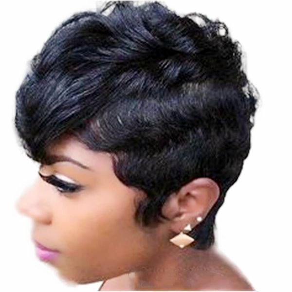

human hair shortbob wigs glueless short curly wigs for women can be washed and curled pixie cut wave none lace front wig, Black;brown