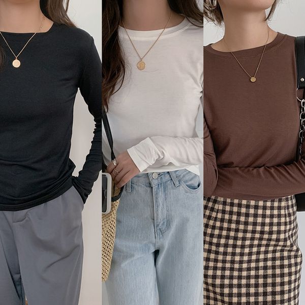 

новый южный корейских женщин футболку носить тонкий штуцер модальных длинный рукав футболки в начале осени 2020 clxyh, White