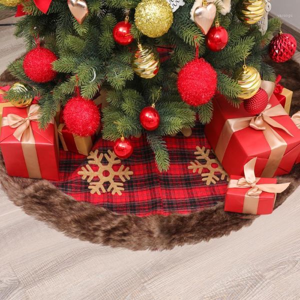 

2020 new christmas decorations snowflake plaid artificial fur edging tree skirt tree bottom decoration apron1