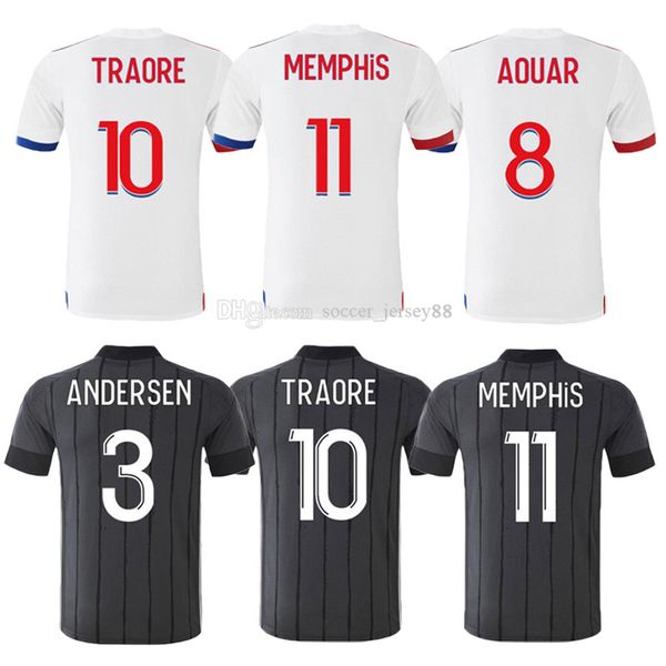 

2020 2021 olympique  soccer jerseys memphis yon traore fekir kids football shirts 20 21 unifom aouar maillot de foot, Black;yellow