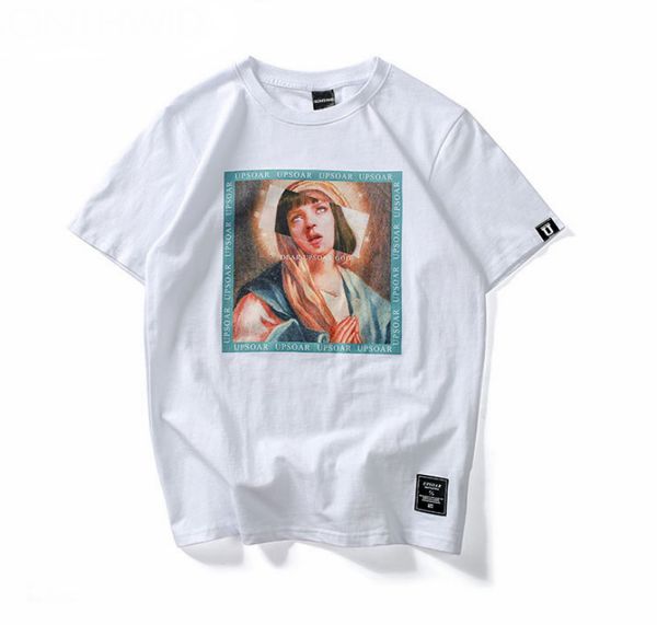 

новая дева марии мужской / 100% хлопок урожай мужчина streetwear прохладного повседневная pride мужчина мода балахон дизайнеры футболка толс