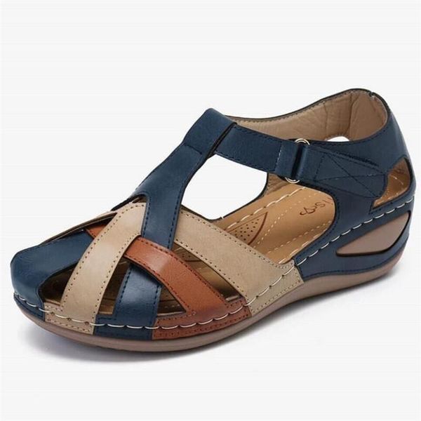 

designer plus size women's sandals 2021 summer new retro slope heel cross buckle sandals women fashion casual women's shoes, Black
