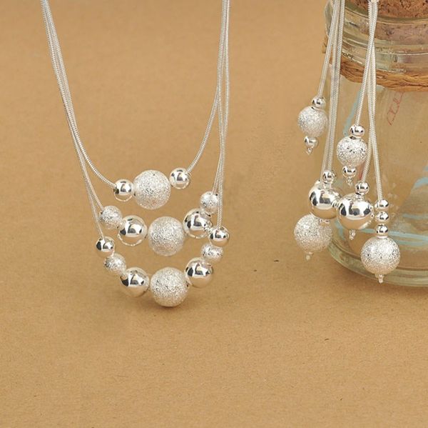 

elegant 925 sterling silver woman jewelry set, fashion 3 layered with charming beads balls necklace dangle earrings