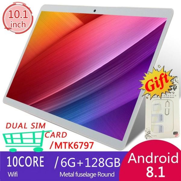 

2021 new black silver tablets with 10.1 inch andoid 8.0 tablets 6+128gb dual sim card phone 4g call wifi kids tablet