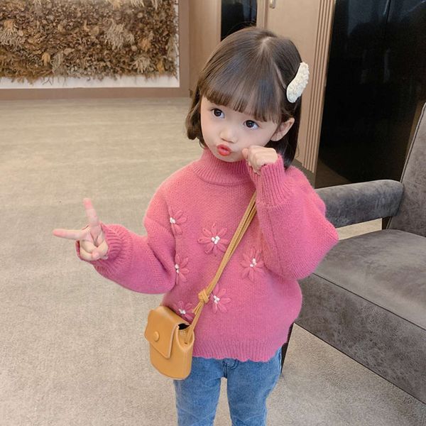 

children's huzhou zhili wear girl's high collar plush sweater 2020 autumn winter new baby's t-shirt, Blue