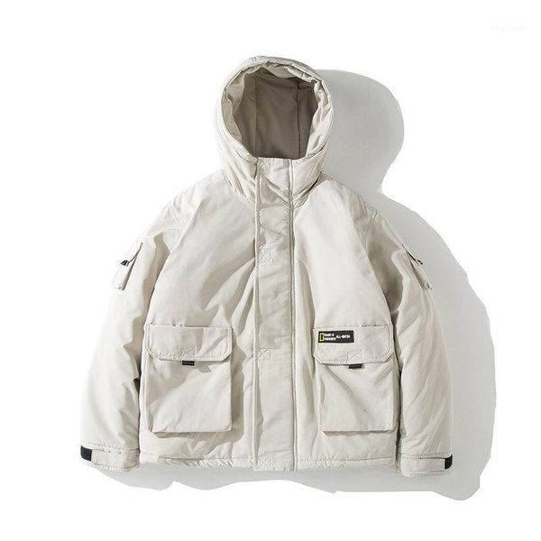

men's down & parkas winter short jacket men warm thick fashion solid color casual hooded coat man streetwear wild loose cotton male clo, Black