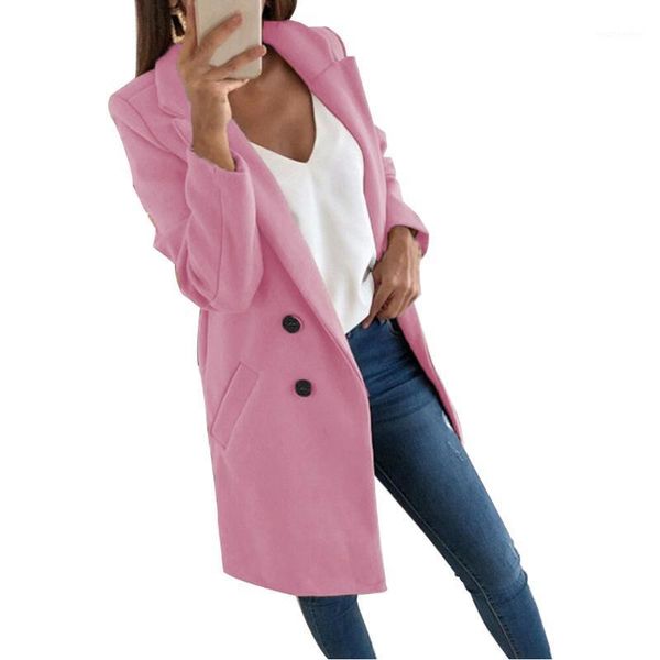 

mid length women coat fashion lapel neck winter slim formal office outwear casual career long sleeve solid double breasted1, Black;brown