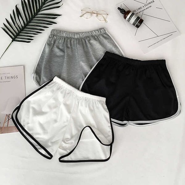 

new summer high street sport yoga women running fitness solid soft beach casual white egde shorts female, White;black