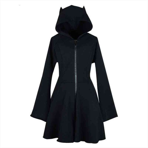 

harajuku dark black sweatshirt women devil cat ear lace up short hoodies goth punk cute street loose pullover femme, White