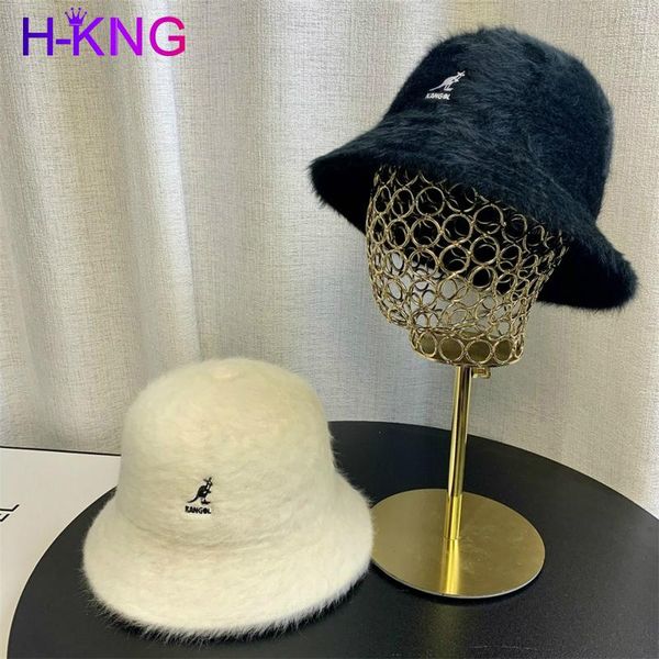 

wide brim hats street fahsion quality men women kangools bucket hat angola pure fur dome flat embroidery fashion casual cap, Blue;gray