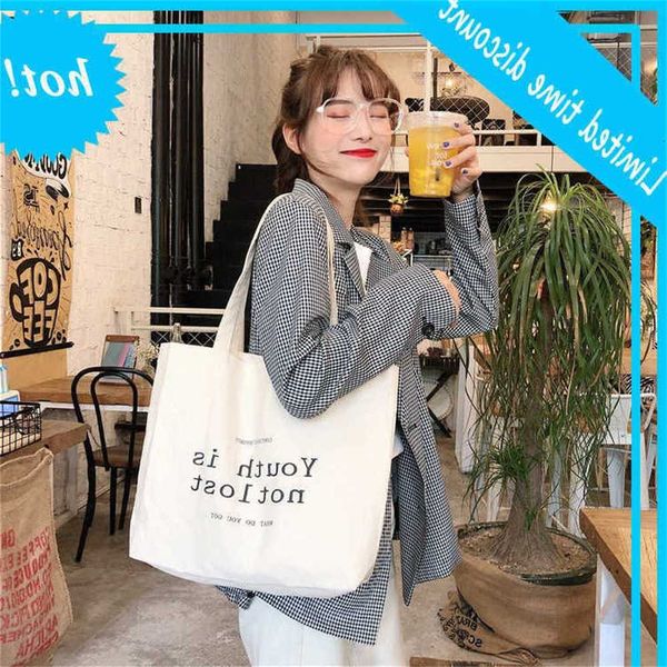 

910221 chic korean style english solid one shoulder canvas shopping bag schoolbag girl