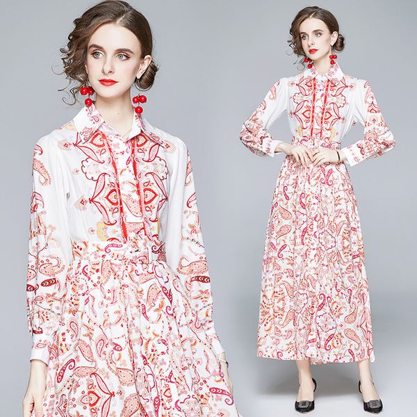 

2021 new runway designer women's holiday maxi es spring autumn single breasted print sleeve long with belt aenq, Black;gray