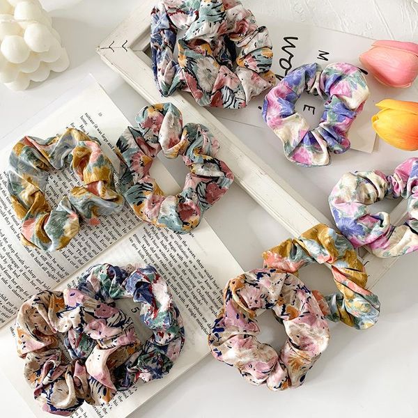 

oil painting girl's hair band sweet versatile floral hair band french large intestine ring elegant flower headband south korea h, Brown