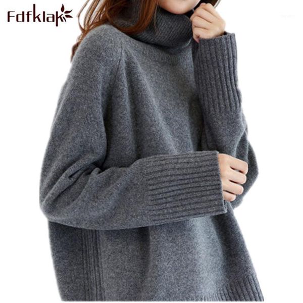 

fdfklak new cashmere blended knitted sweater women turtleneck autumn winter female pullover loose warm sweaters knit clothes1, White;black