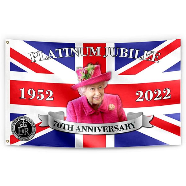 Rainha Elizabeth II 2022 bandeiras de aniversário 3x5, impressão personalizada 100D poliéster com gêneros de latão, interior ao ar livre