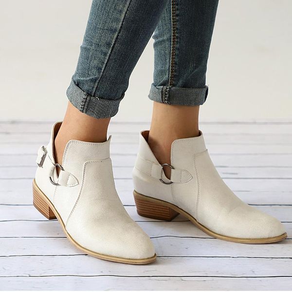 

2020 women ankle boots women's shoes female buckle low heels woman solid casual ladies slip on comfortable footwear plus size, Black