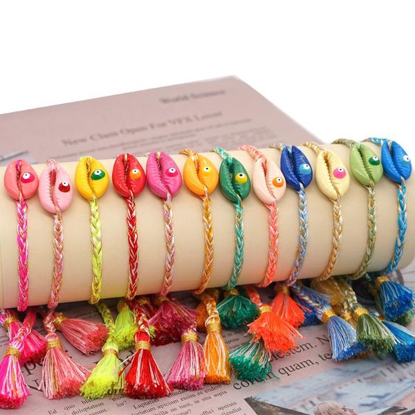 

charm bracelets go2boho friendship bracelet for women shell braided boho jewelry knot seashell tassel handmade woven pulseras mujer, Golden;silver