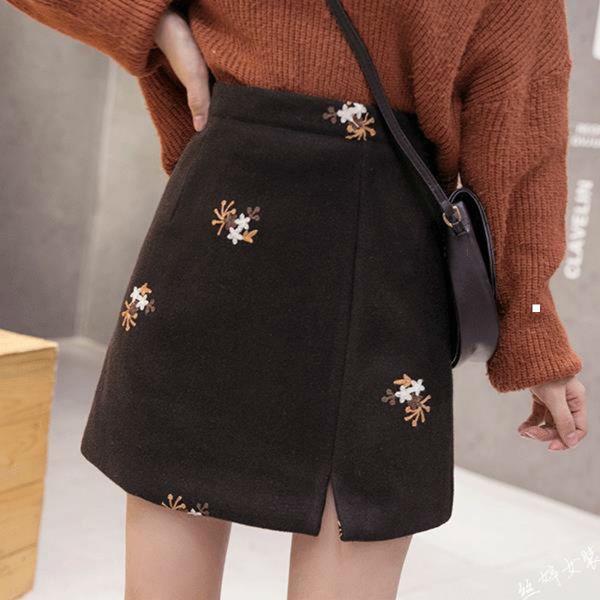 

autumn 2021 new winter women of thin woolen skirts vintage embroidery line skirt y381 2asq 6p6r, Black