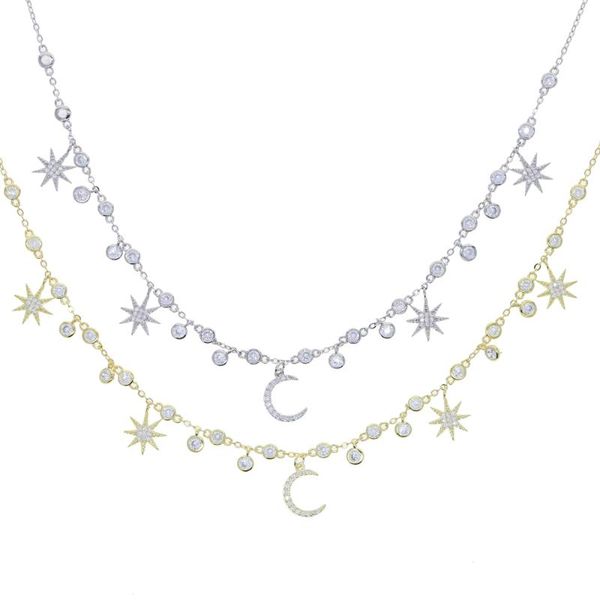 

chokers selling fashion european women jewelry micro pave cz geometric star starburst charm gold color choker necklace christmas, Golden;silver