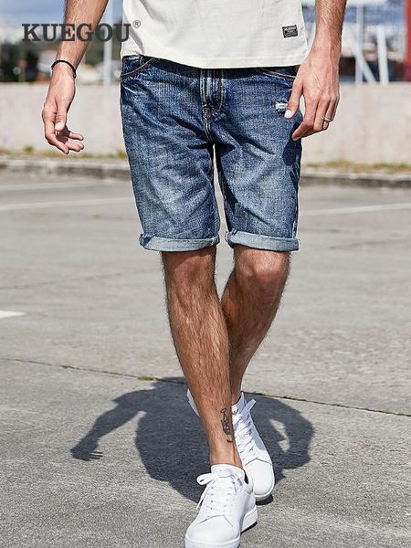 

kuegou men's denim shorts jeans 100% cotton summer fashion wash the old hole straight type jeans shorts men pants kk-29911, White;black