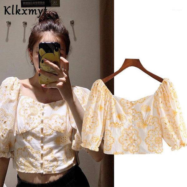 

klkxmyt ins fashion blogger vintage puff sleeve cotton blouse women blusas mujer de moda 2020short shirt womens 1, White