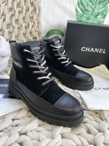 

designer womens boots luxury black leather stitching suede variegated shoelaces round head flat heel with box size 35-40