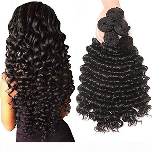 

glamorous brazilian weave 8a unprocessed human hair extensions 4 bundle natural color wave deep wave curly virgin brazilian hair weave, Black;brown