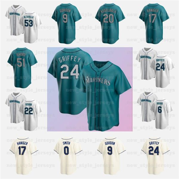 

24 ken griffey jr jersey mariners 22 robinson cano men 51 ichiro suzuki edgar martinez mitch haniger dee gordon custom baseball jerseys, Blue;black