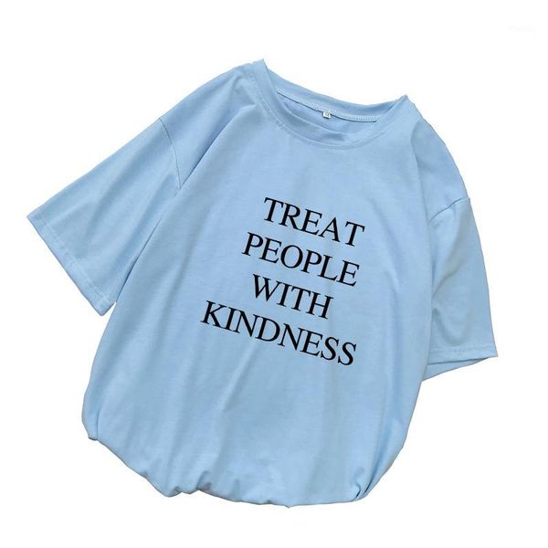 

summer t shirt women treat people with kindness letter print tshirt casual harajuku funny loose vintage friens korean style 1, White