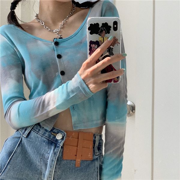 

короткий галстук длинным рукавом новый чистый топ красителем женщин лето 2020 красный топ coatsmall тонкий bm контраст цвета вязаный кардига, White;black