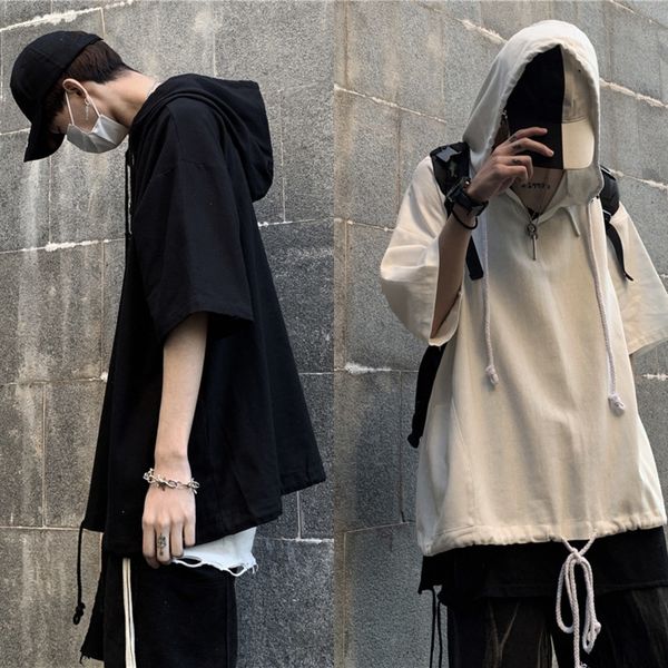 

ybwtf summer 2020 new korean style ins sweater color hooded loose bf short sleeve coat coat solid sweater for men and women rewtj, Black