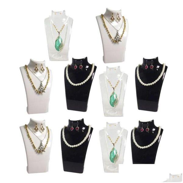 

10pcs fashion jewelry display bust acrylic jewelry necklace storage box earring pendant organizer display set stand holder mannequin rqf0c, Black