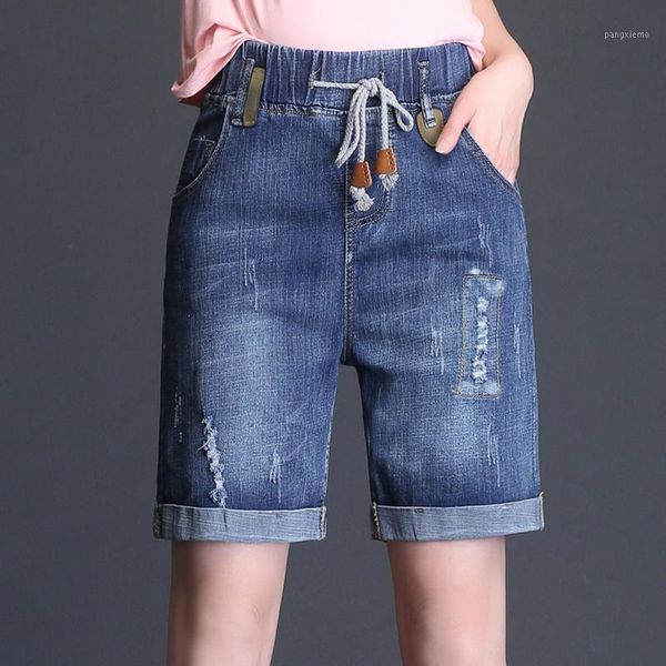 

jbersee elastic waist denim ripped shorts women fashion casual women summer biker shorts jeans streetwear short pants1, Blue