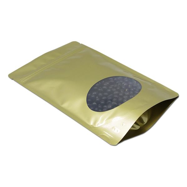 

50pcs golden pure aluminum foil stand up zipper package bag with round window mylar self seal zip lock food storage packing h bbyxzg
