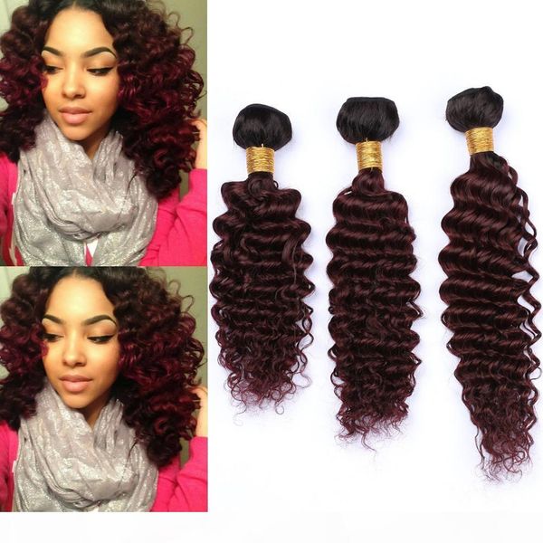 

black to burgundy ombre malaysian human hair weave wefts 3pcs #1b 99j ombre red wine deep wave curly human hair bundles mixed length
