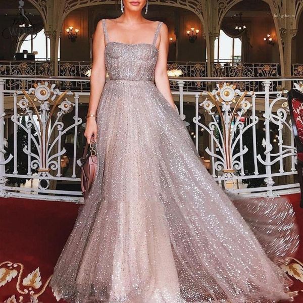 

2019 sell rose pink sequins evening dress a line spaghetti straps sleeveless long prom gowns chic pageant dress1, White;black