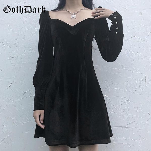 

goth dark longsleeve gothic vintage female dresses spring 2020 grunge punk egirl emo aesthetic pleated y2k mini dress harajuku1, Black;gray