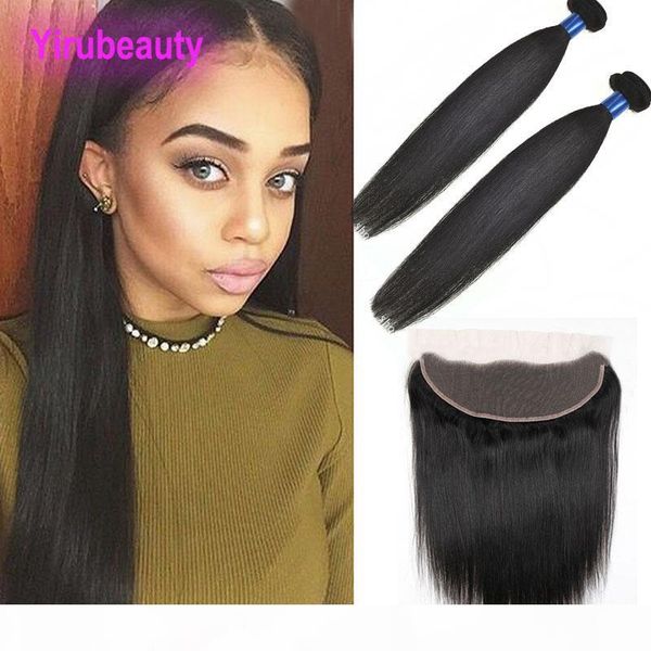 

indian raw virgin hair 2 bundles with 13x4 lace frontal 3 pieces lot natural black straight human hair extensions with frontal closure, Black;brown