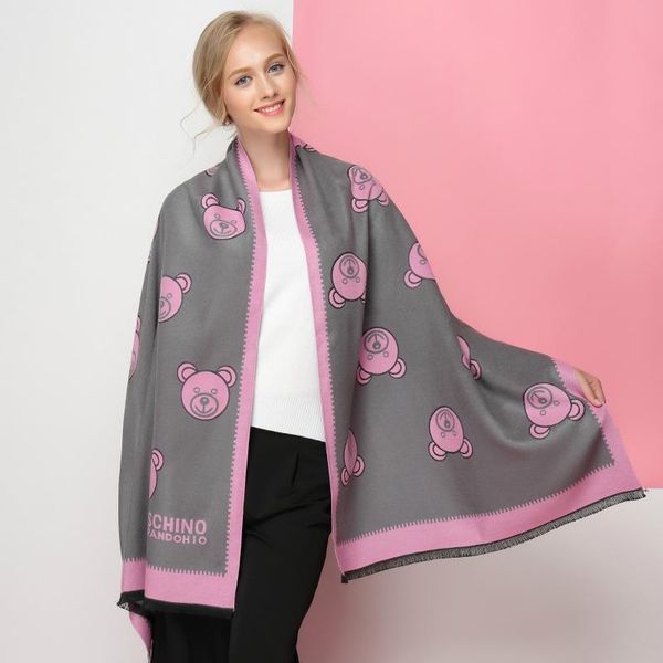 

autumn and winter 2020 new european and american style women's scarf lovely bear tower double-sided cashmere scarf shawl woman, Blue;gray