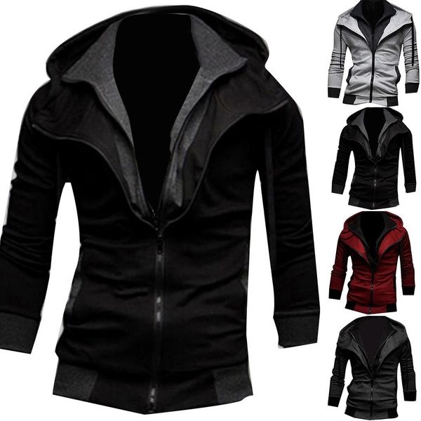 

autumn winter men jacket coat hooded warm casual student male stand collar slim jackets male zipper bomber jackets plus size, Black