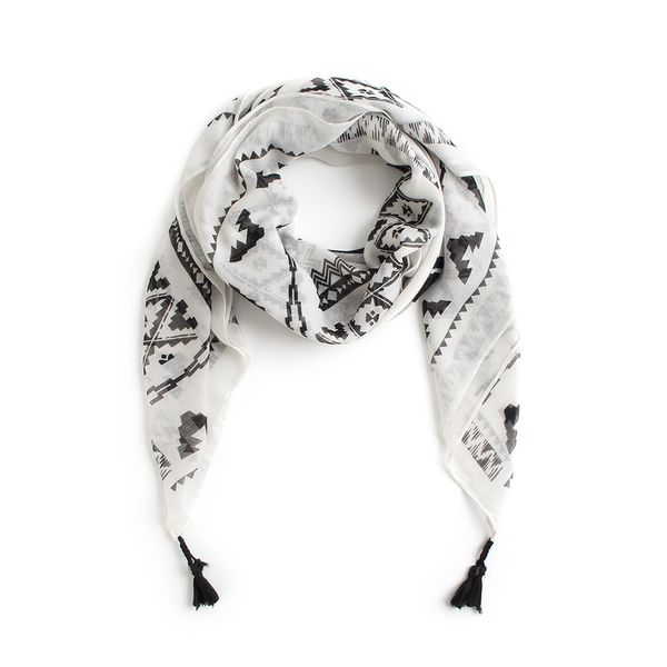 

black white geometric rhombus print 100% cotton square scarf with tassel hijab bandana lady thin voile scarves women shawl wraps y201007, Blue;gray
