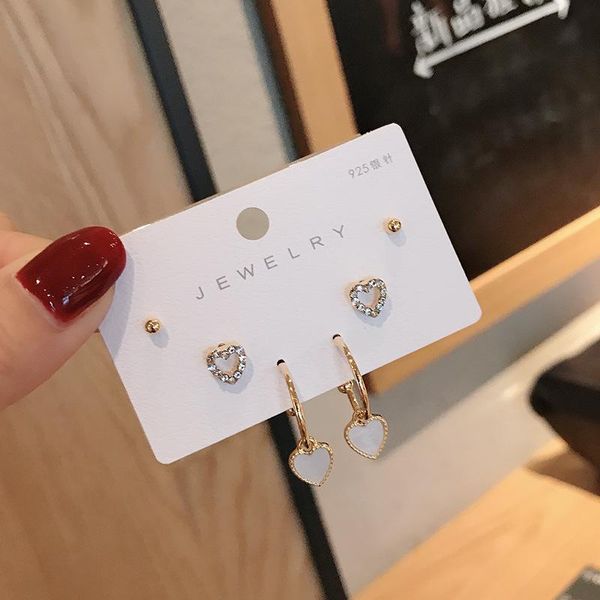 

2021 new arrival zeojrlly heart metal women trendy stud earrings korean small love earrings 6 pieces set fashion jewelry, Golden;silver